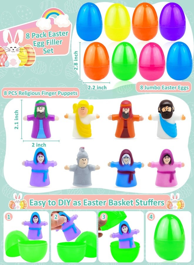AMENON 8 Pack Easter Eggs Filled Religious Finger Puppets Little Jesus Figures Toy Basket Stuffers Essential, Nativity Bible Toys Christian Easter Gift for kids Boys Girls Resurrection Eggs Hunt Party Favors - Image 2